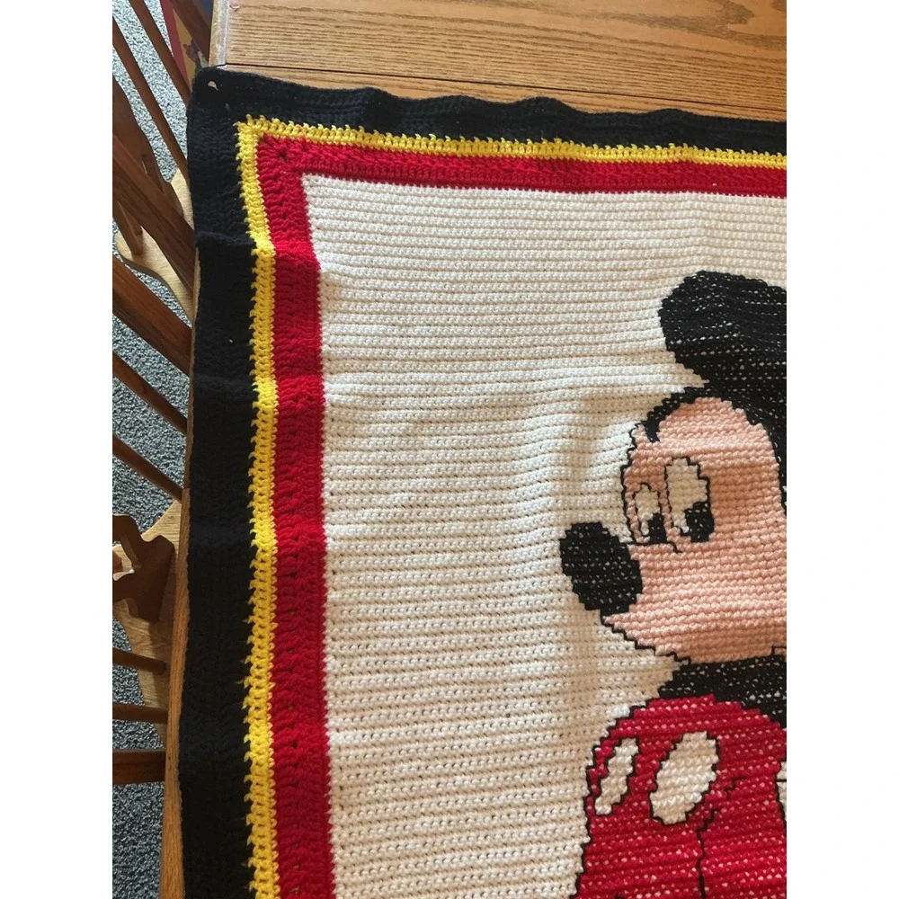 Handmade Mickey Mouse Crochet Blanket Afghan Disney Red Yellow Black 47x41